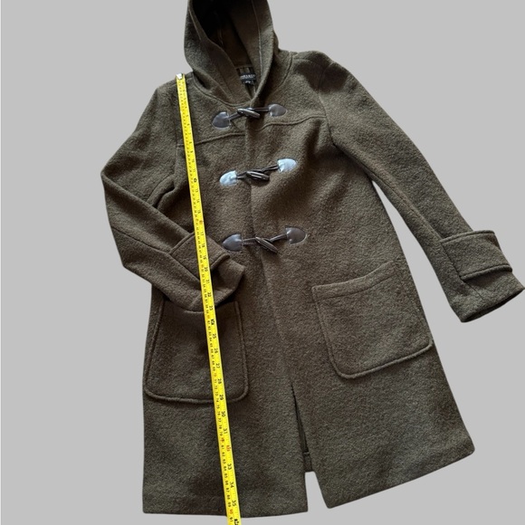 Jones New York Women’s Long Wool Hooded Coat Toggle Close Size Small Green - Picture 2 of 5